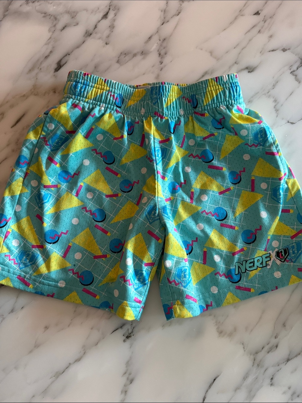 Nerf Teal baseball lifestyle 101 Shorts with Yellow & Pink Accents size small